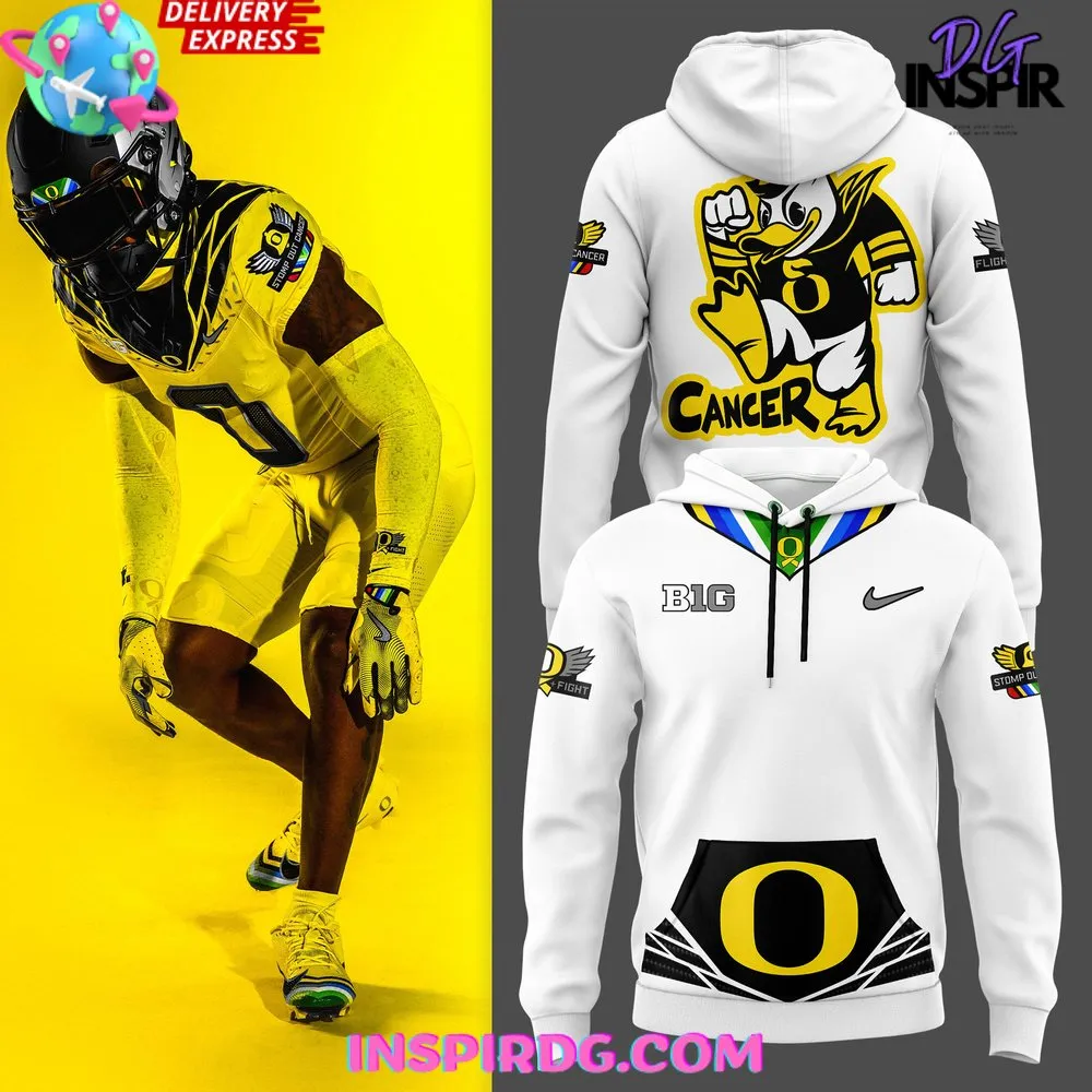 -Oregon Ducks Stomp Out Cancer 2024 White Hoodie