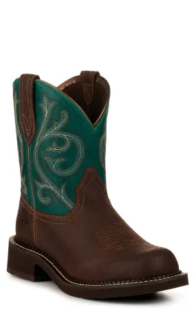 Ariat Women's Fatbaby Heritage Hickory Brown and Shamrock Green Crepe Round Toe Cowboy Boot