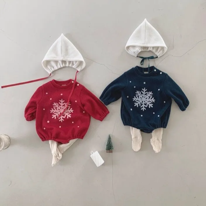 Baby Warm Snowflake Romper and Bonnet Set (3-18m) - 2 Colors