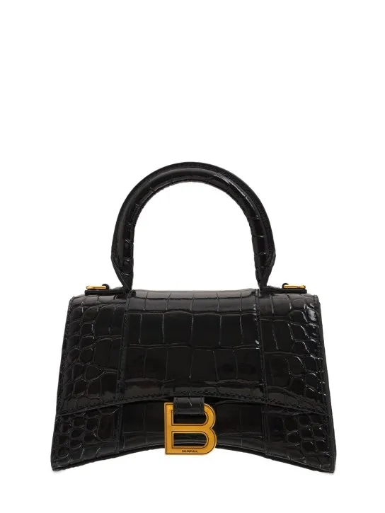 Balenciaga   XS Hourglass croc embossed leather bag 