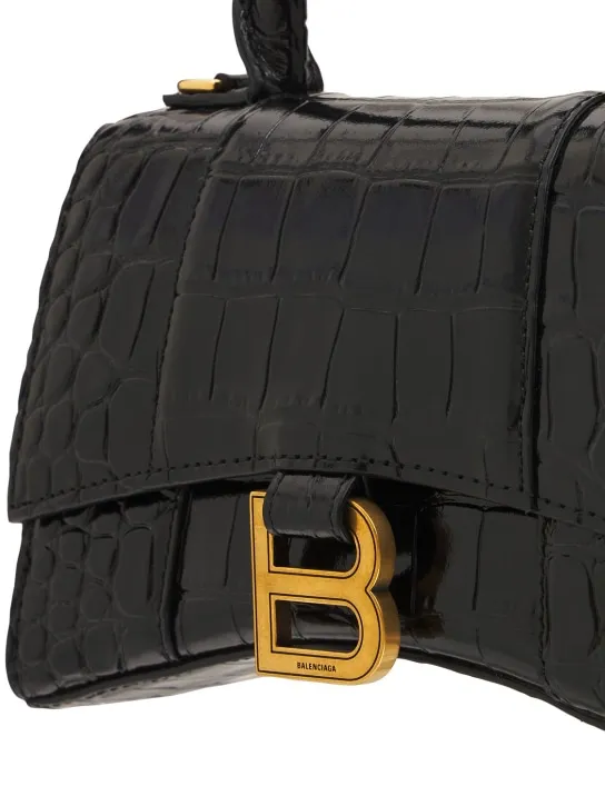 Balenciaga   XS Hourglass croc embossed leather bag 