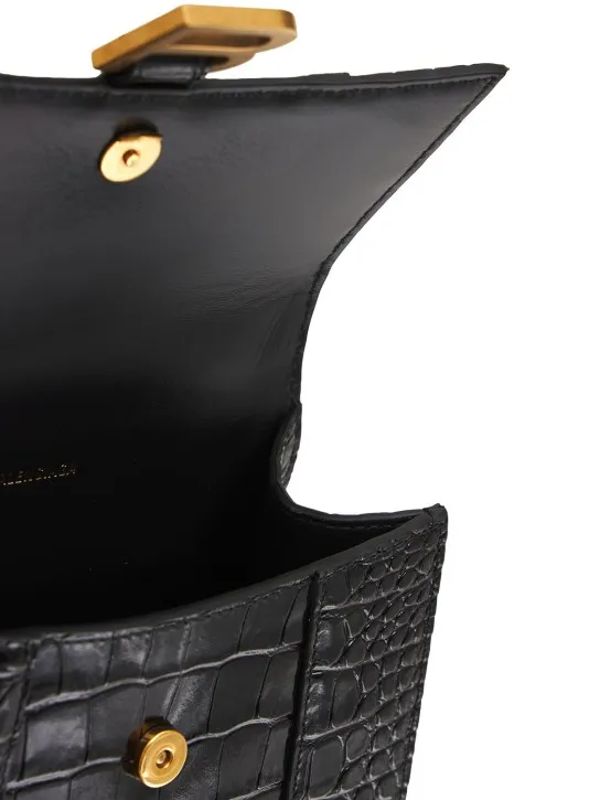 Balenciaga   XS Hourglass croc embossed leather bag 