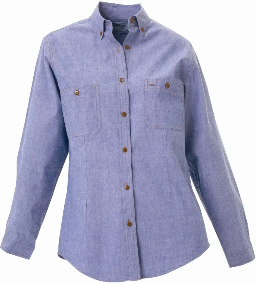 Bisley Workwear B76407L Womens Long Sleeve Shirt - Chambray - Cotton - Blue - 8