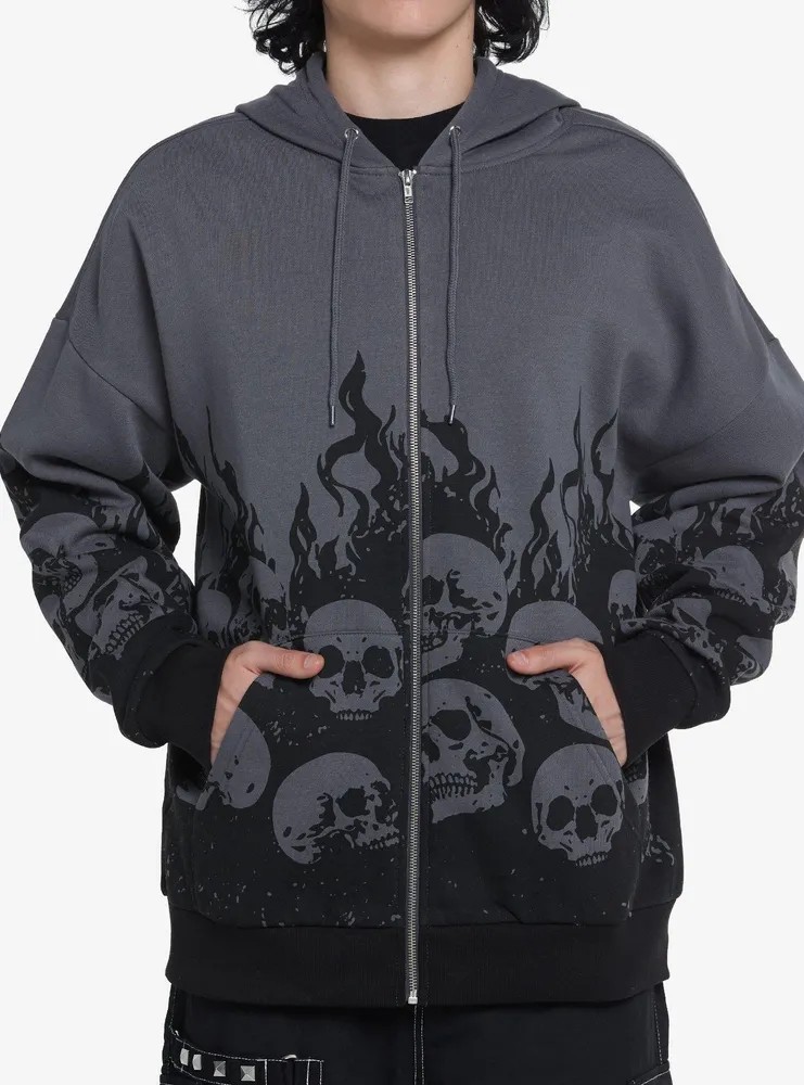 Black & Grey Skull Flame Hoodie