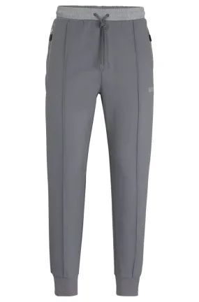 BOSS GREEN Boss Cotton-Blend Tracksuit Bottoms with Pixelated Details - Grey