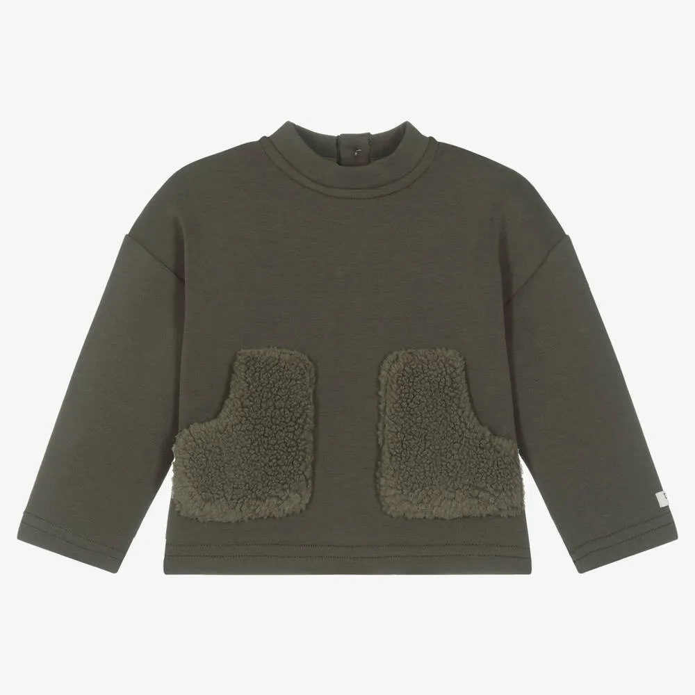 Boys Khaki Green Cotton & Fleece Sweatshirt