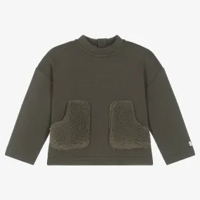 Boys Khaki Green Cotton & Fleece Sweatshirt