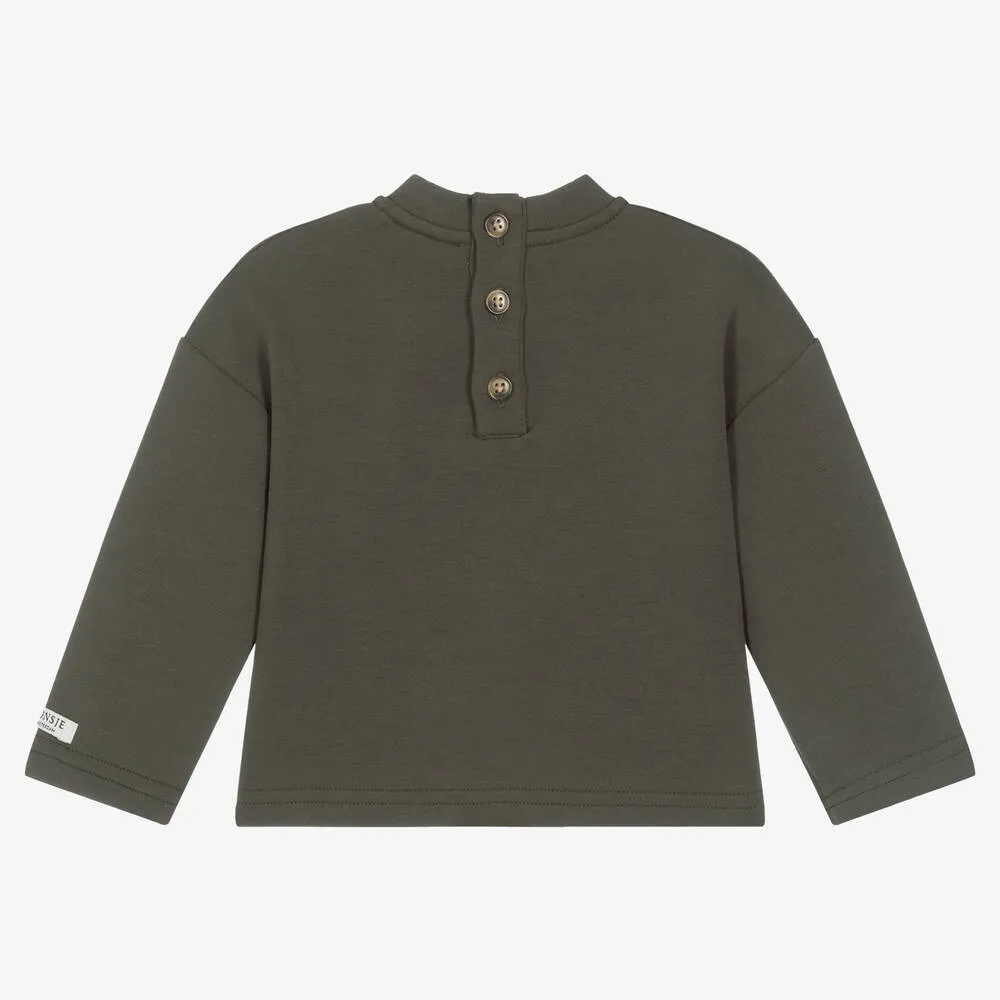 Boys Khaki Green Cotton & Fleece Sweatshirt