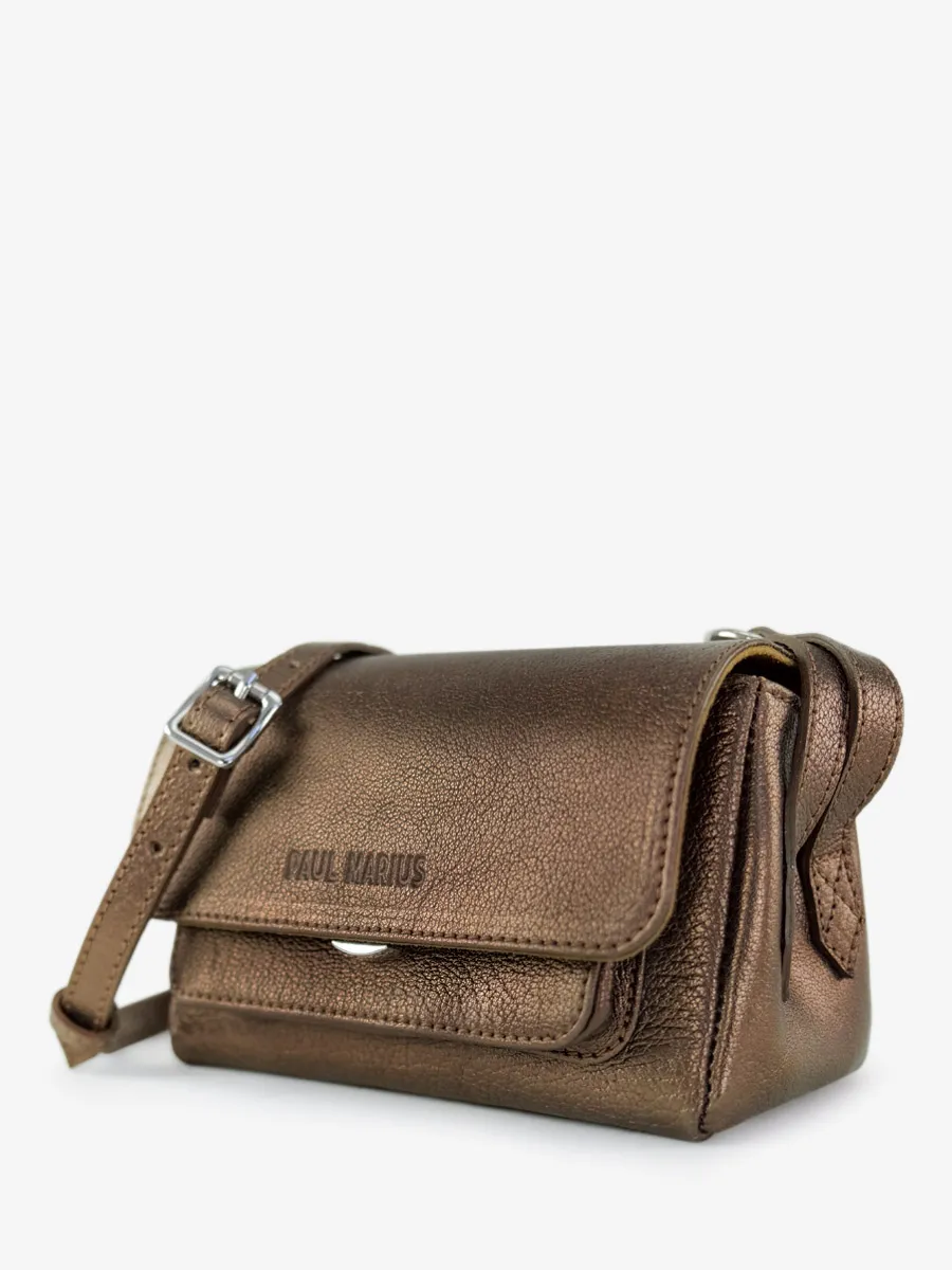 Brown Metallic Leather Mini Cross-body Bag for Women - Diane XS Copper | PAUL MARIUS