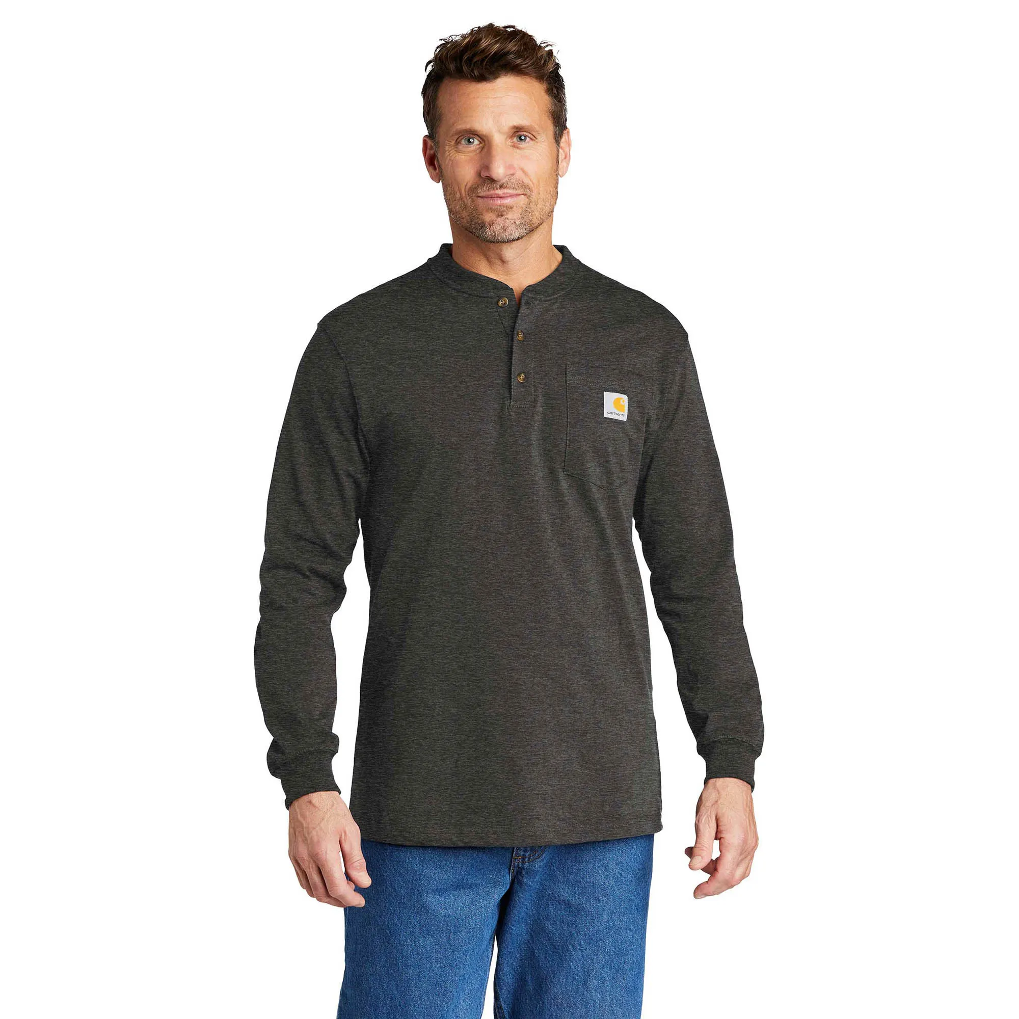 Carhartt K128 Workwear Long Sleeve Henley T-Shirt - Carbon Heather