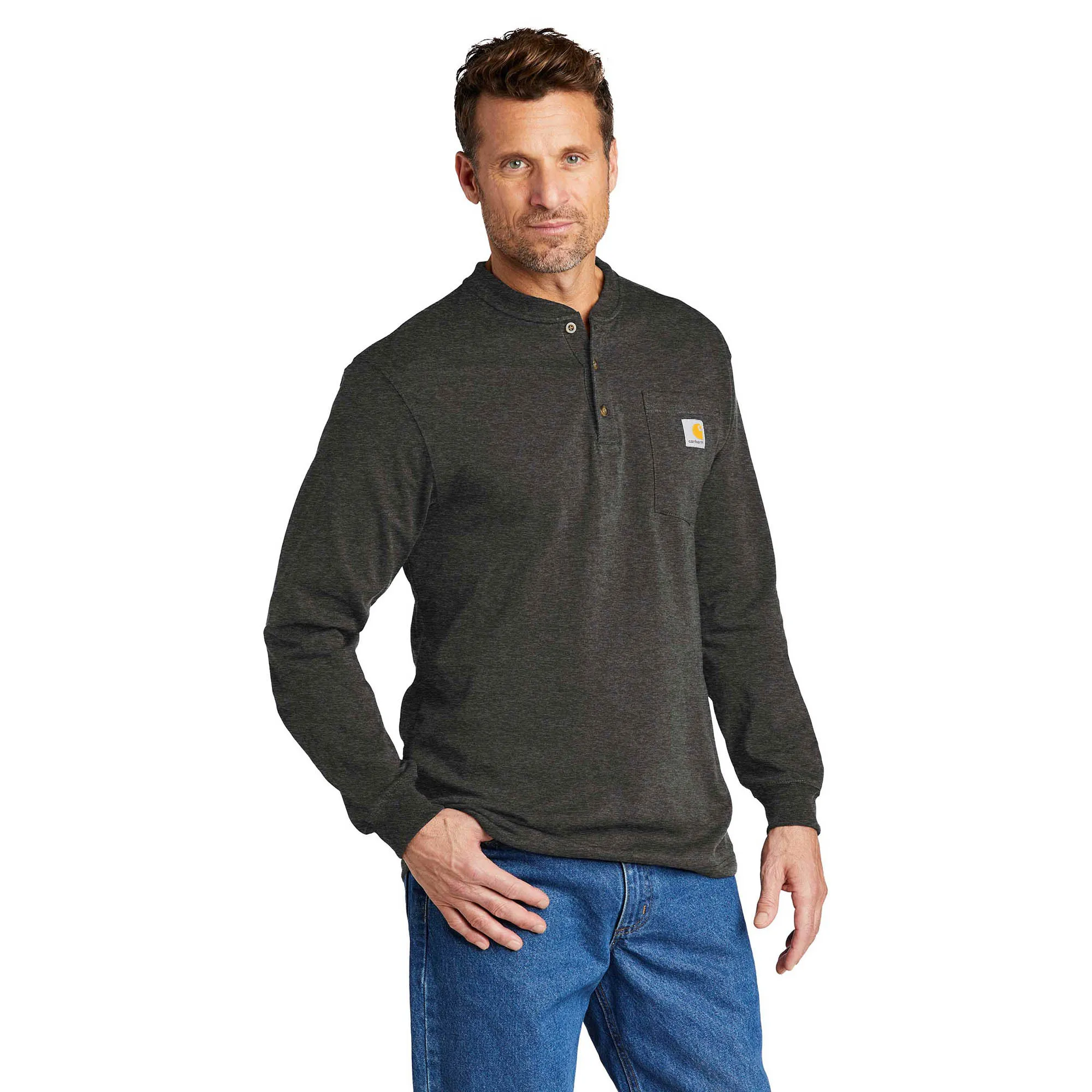 Carhartt K128 Workwear Long Sleeve Henley T-Shirt - Carbon Heather