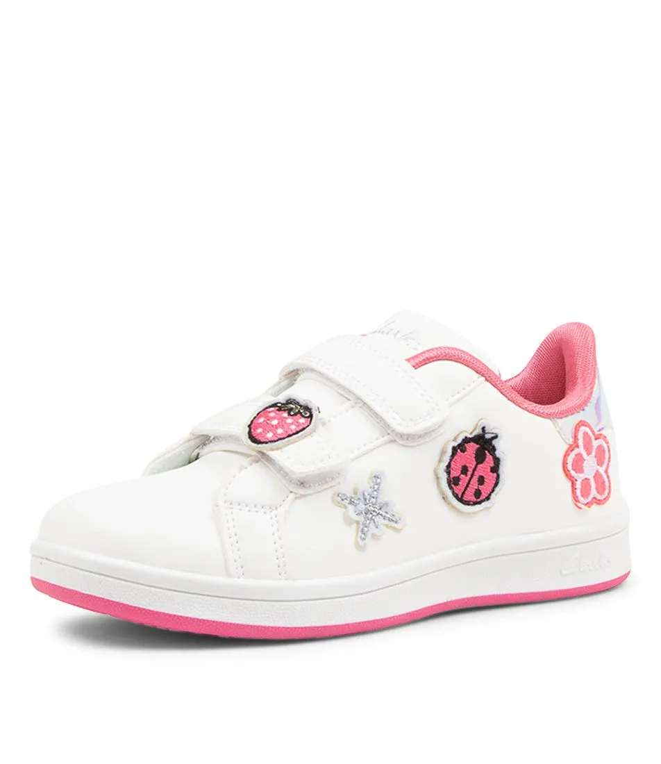 CLARKS Dellie Tot White Bubblegum Sneakers