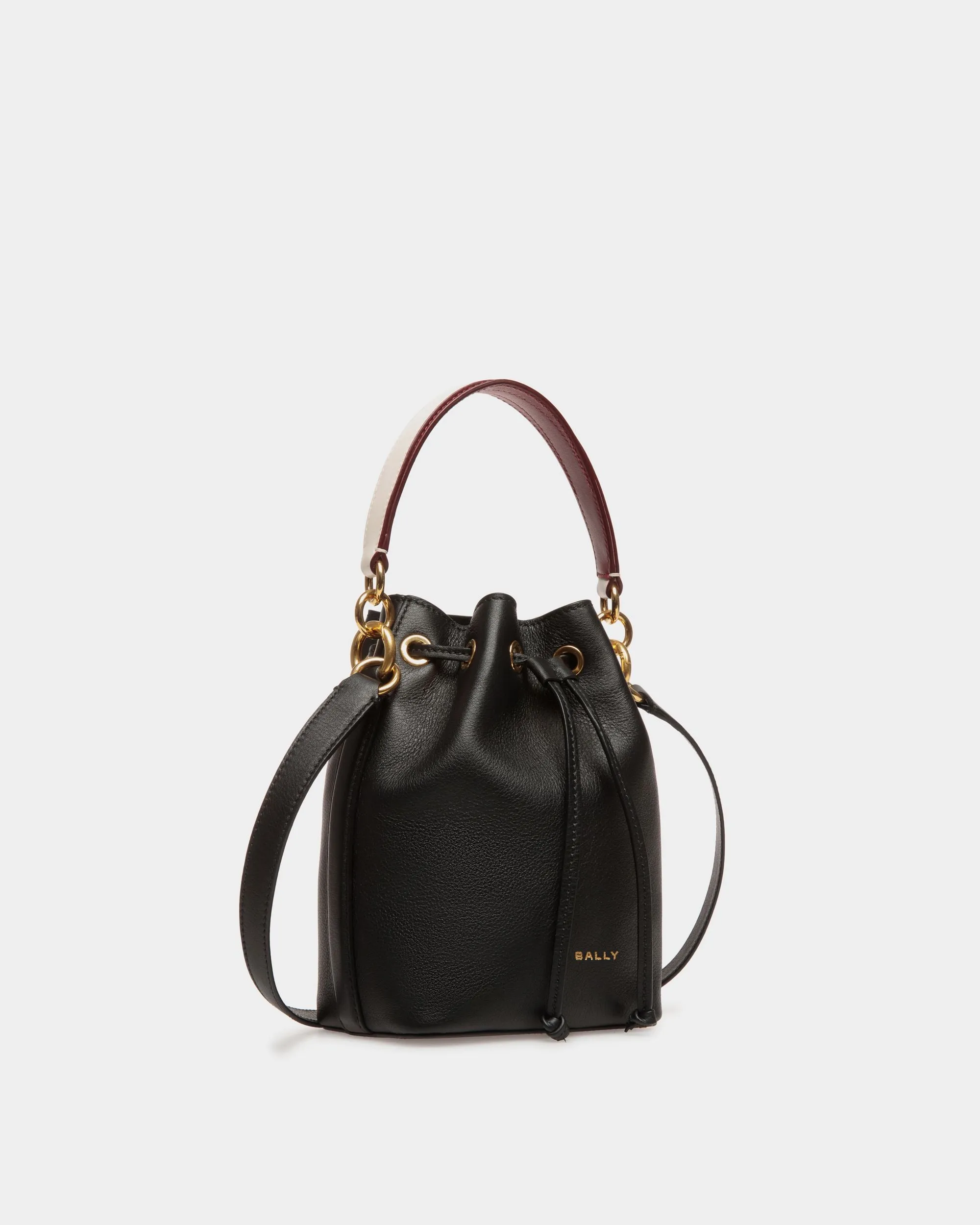 Code Mini Bucket Bag in Black Leather