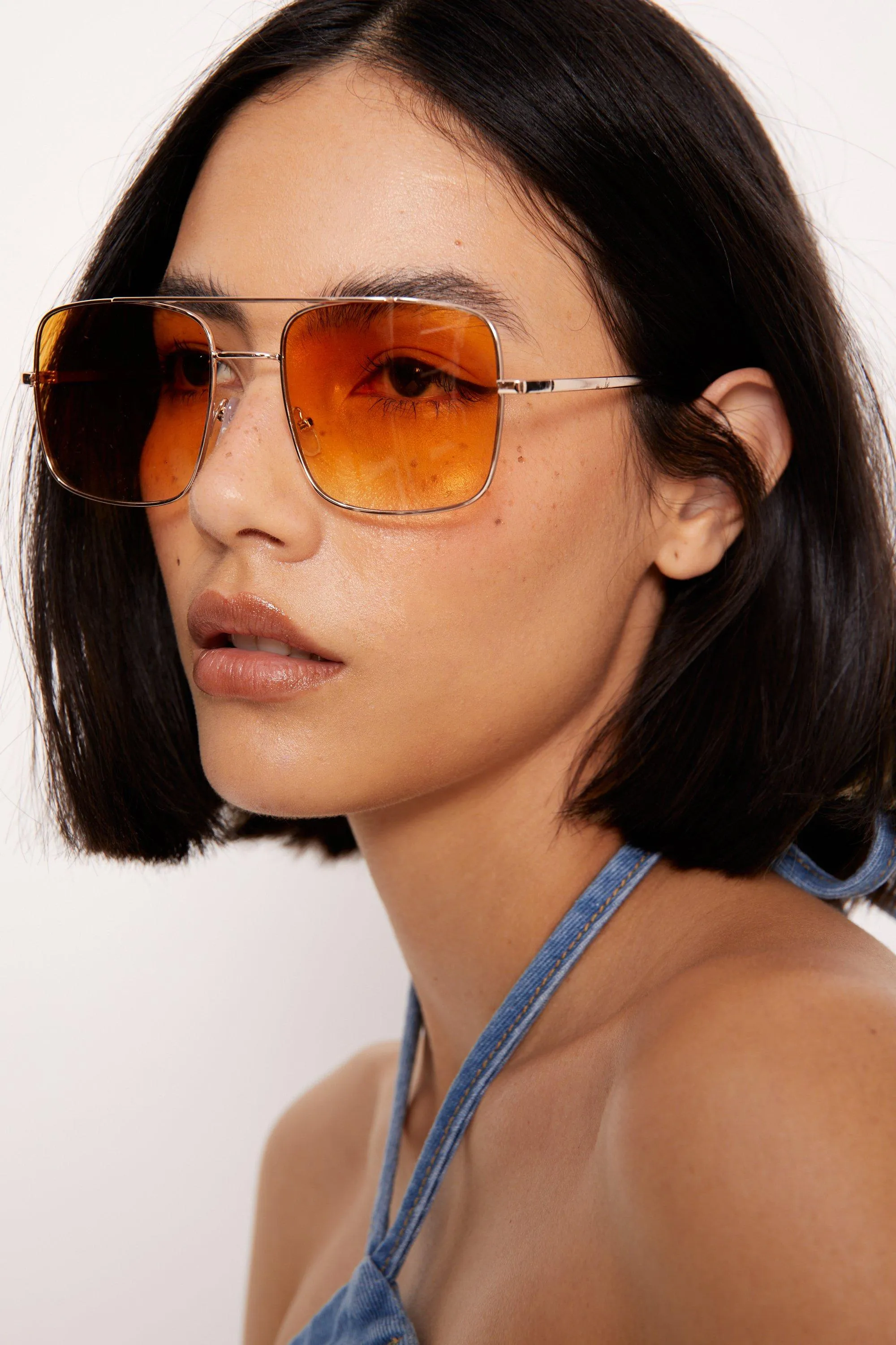 Colored Lens Square Aviator Sunglasses