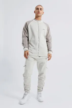 Colour Block Cargo Funnel Neck Tracksuit | boohooMAN UK