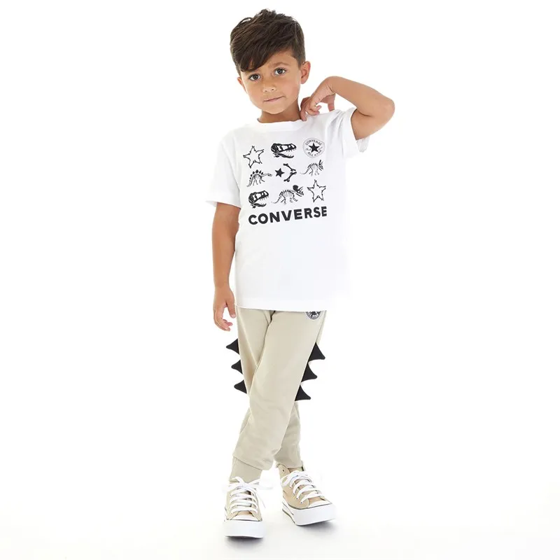 Converse Boys Dinos T-Shirt And Joggers Set Beach Stone