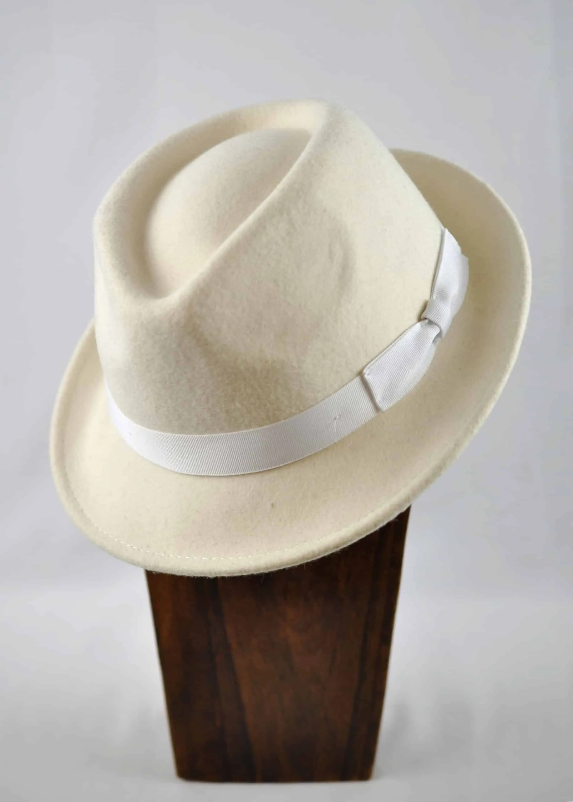 Cream White PorkPie Trilby Hat -