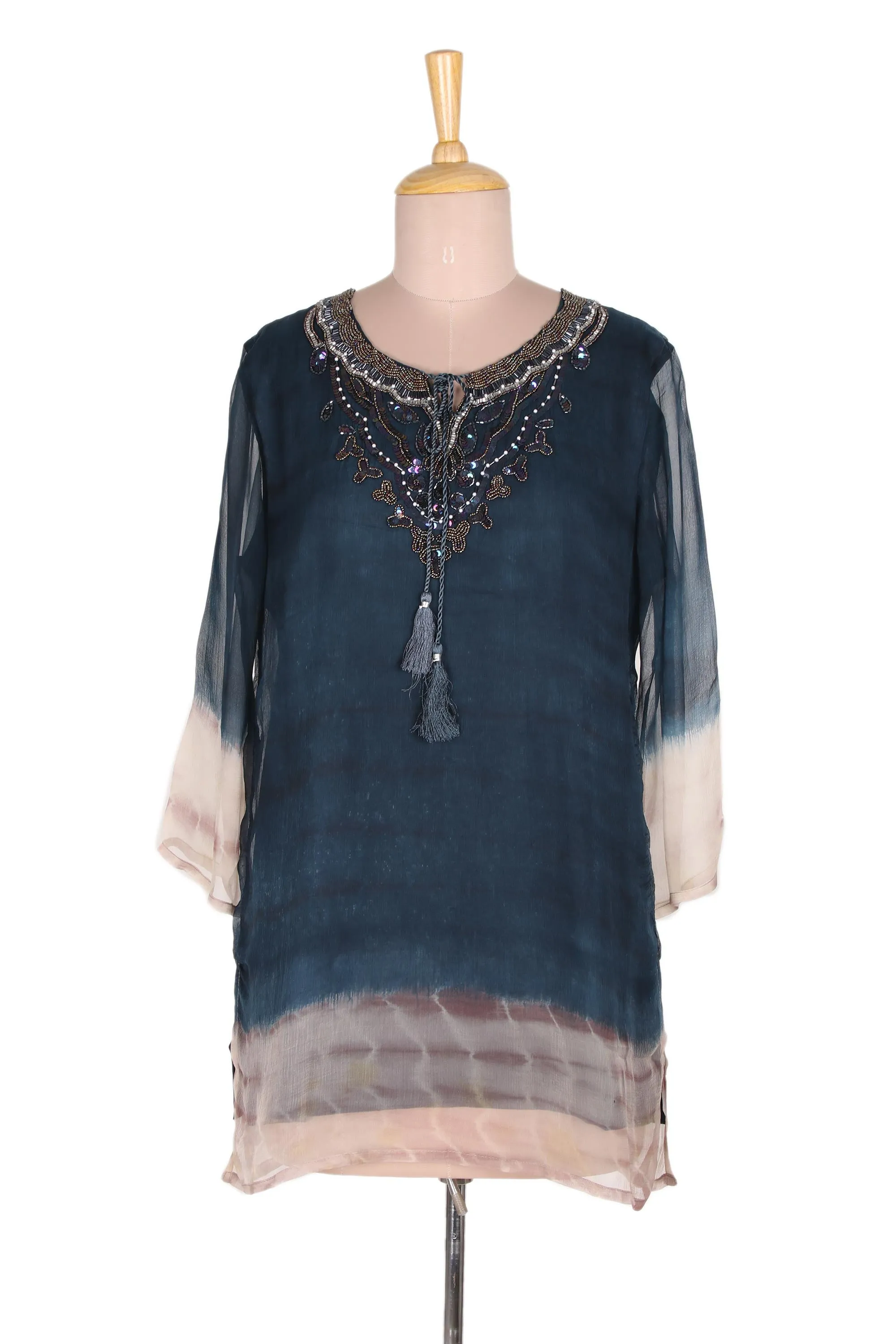 Delhi Azure Tie-Dyed Viscose Tunic in Azure from India