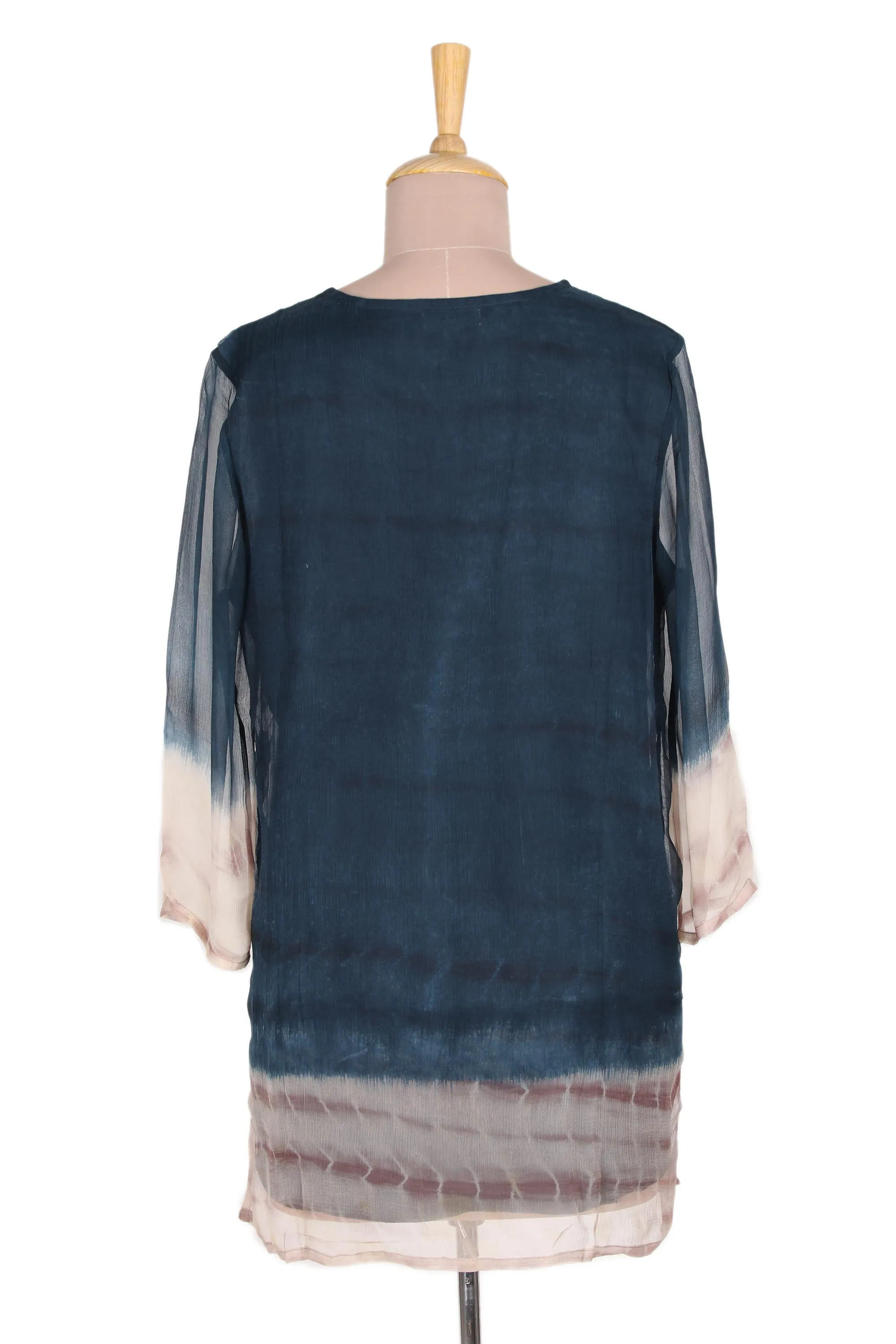 Delhi Azure Tie-Dyed Viscose Tunic in Azure from India