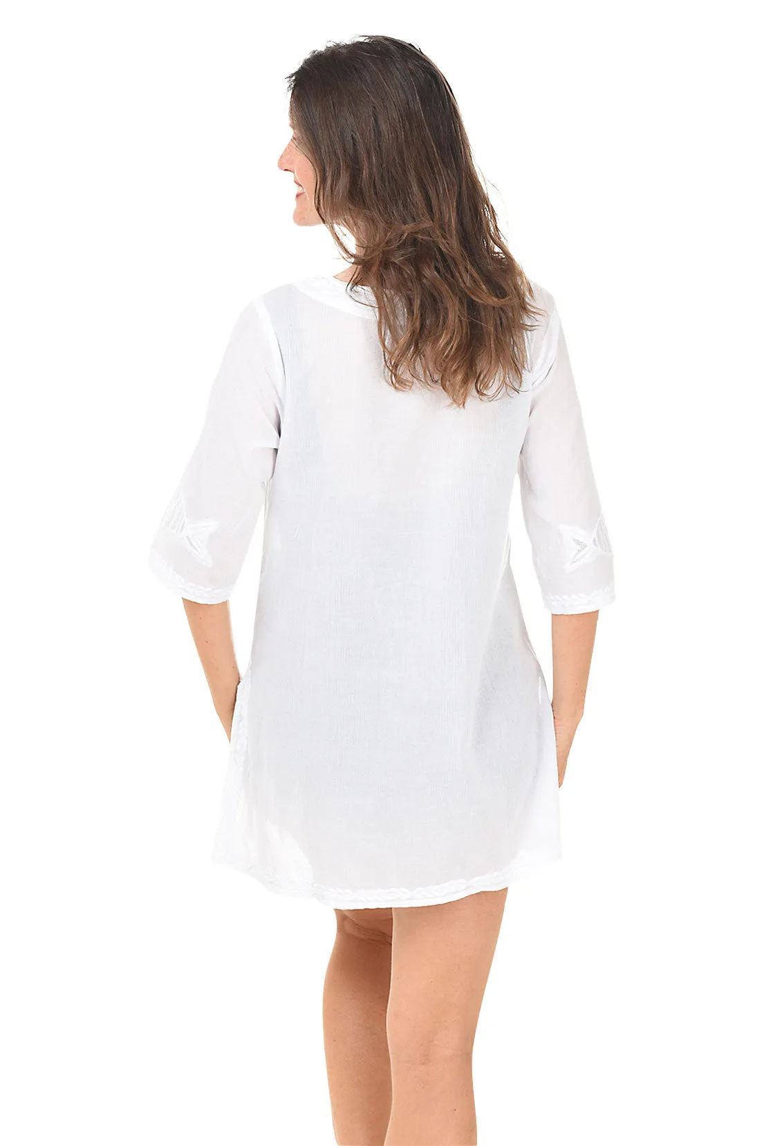 Embroidered Fish Cotton Tunic Cover-Up