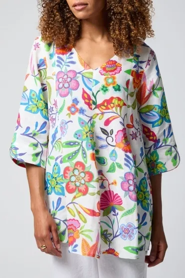 Folkloric Floral Linen Tunic - Multi - GRT5177-FLF