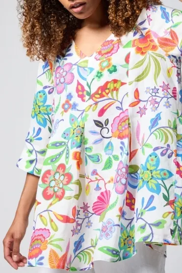 Folkloric Floral Linen Tunic - Multi - GRT5177-FLF