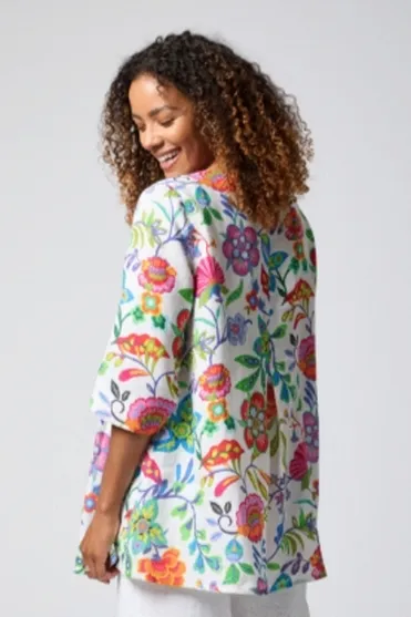 Folkloric Floral Linen Tunic - Multi - GRT5177-FLF