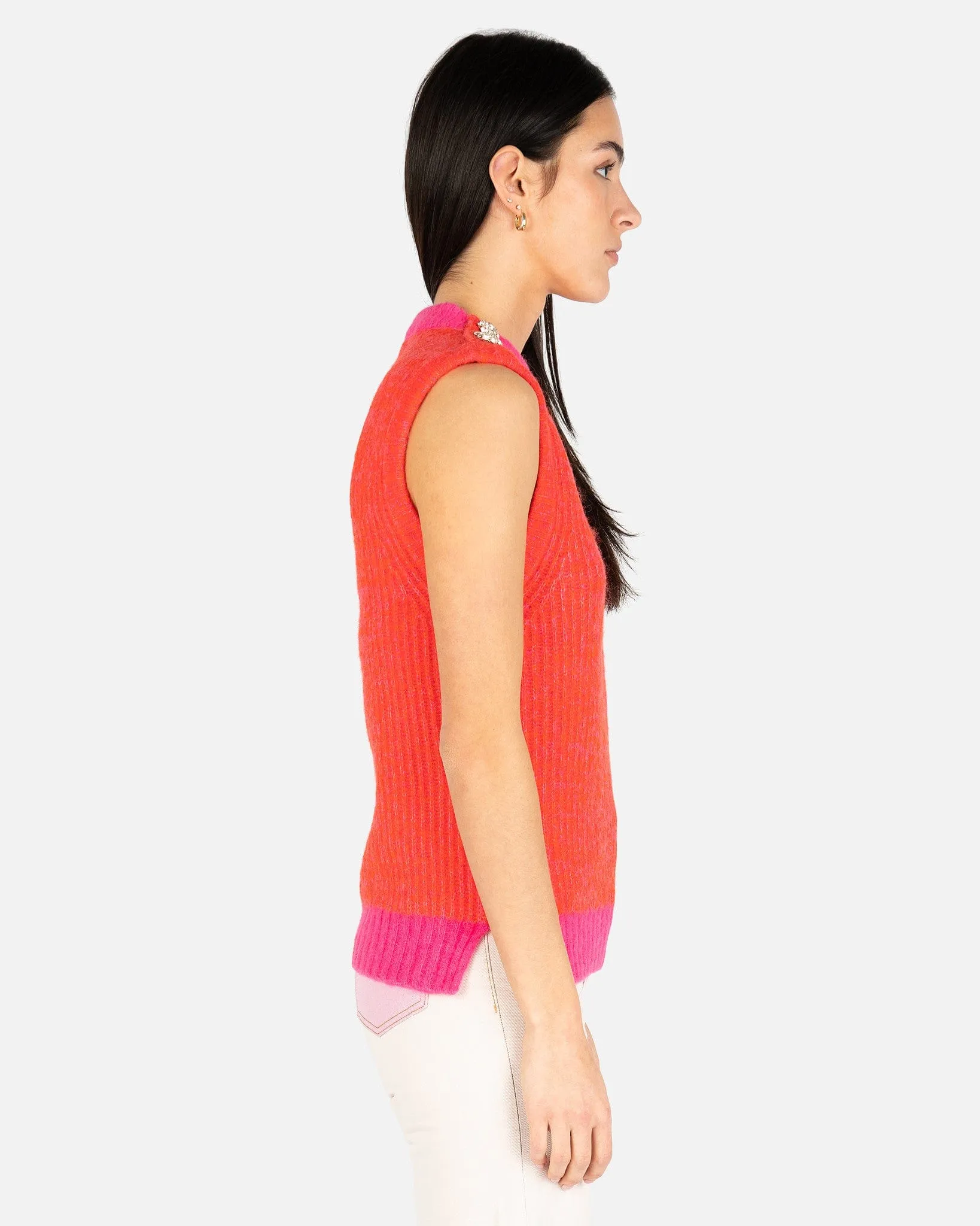 Ganni Chunky Soft Wool Knit Vest in Shocking Pink