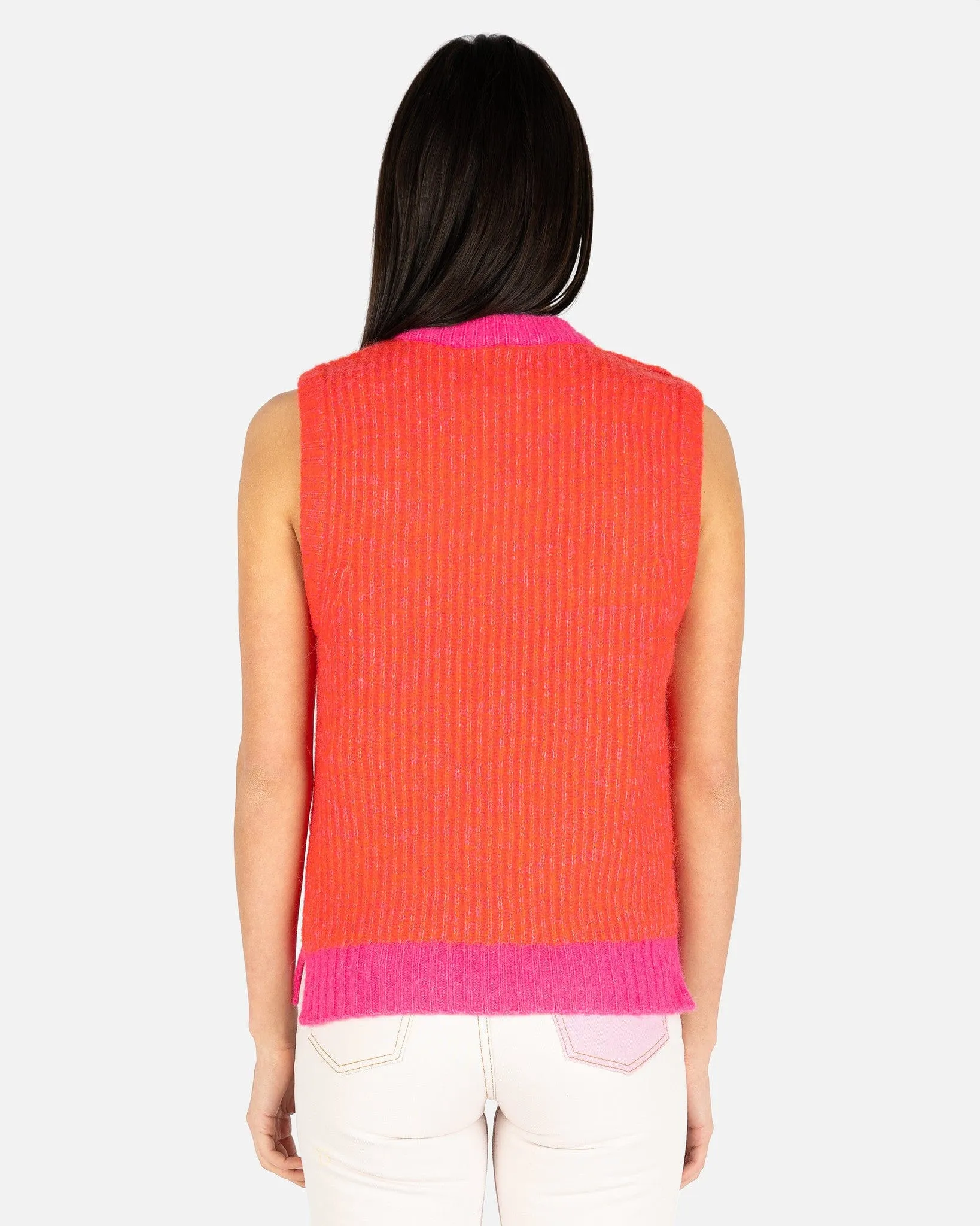 Ganni Chunky Soft Wool Knit Vest in Shocking Pink