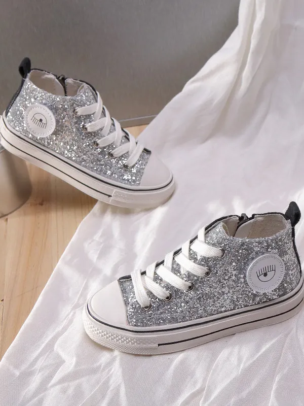 Girls High Top Sparkle Glitter Sneakers By Liv and Mia