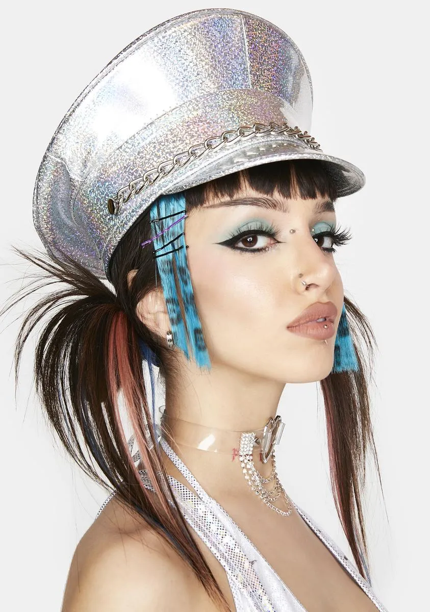 Glitter Holographic Chain Captain Hat-