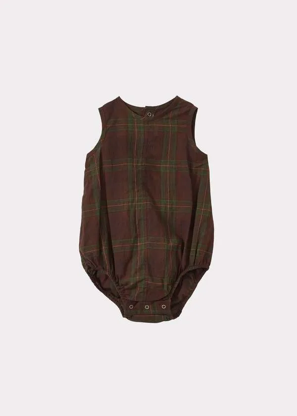 Kids Caramel PILEA BABY ROMPER - BROWN/GREEN TARTAN