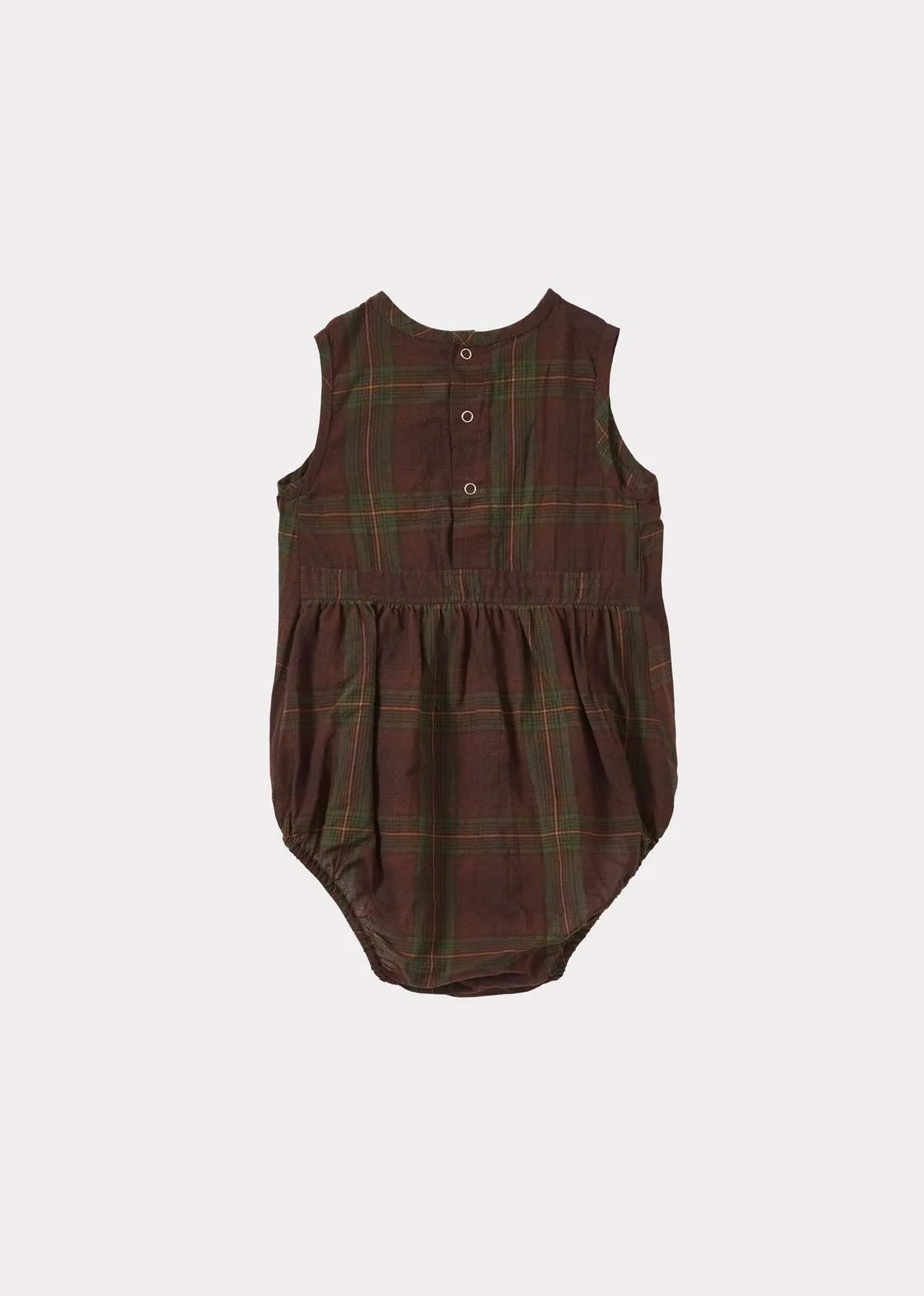 Kids Caramel PILEA BABY ROMPER - BROWN/GREEN TARTAN