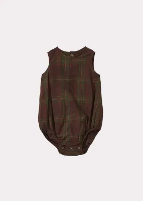 Kids Caramel PILEA BABY ROMPER - BROWN/GREEN TARTAN