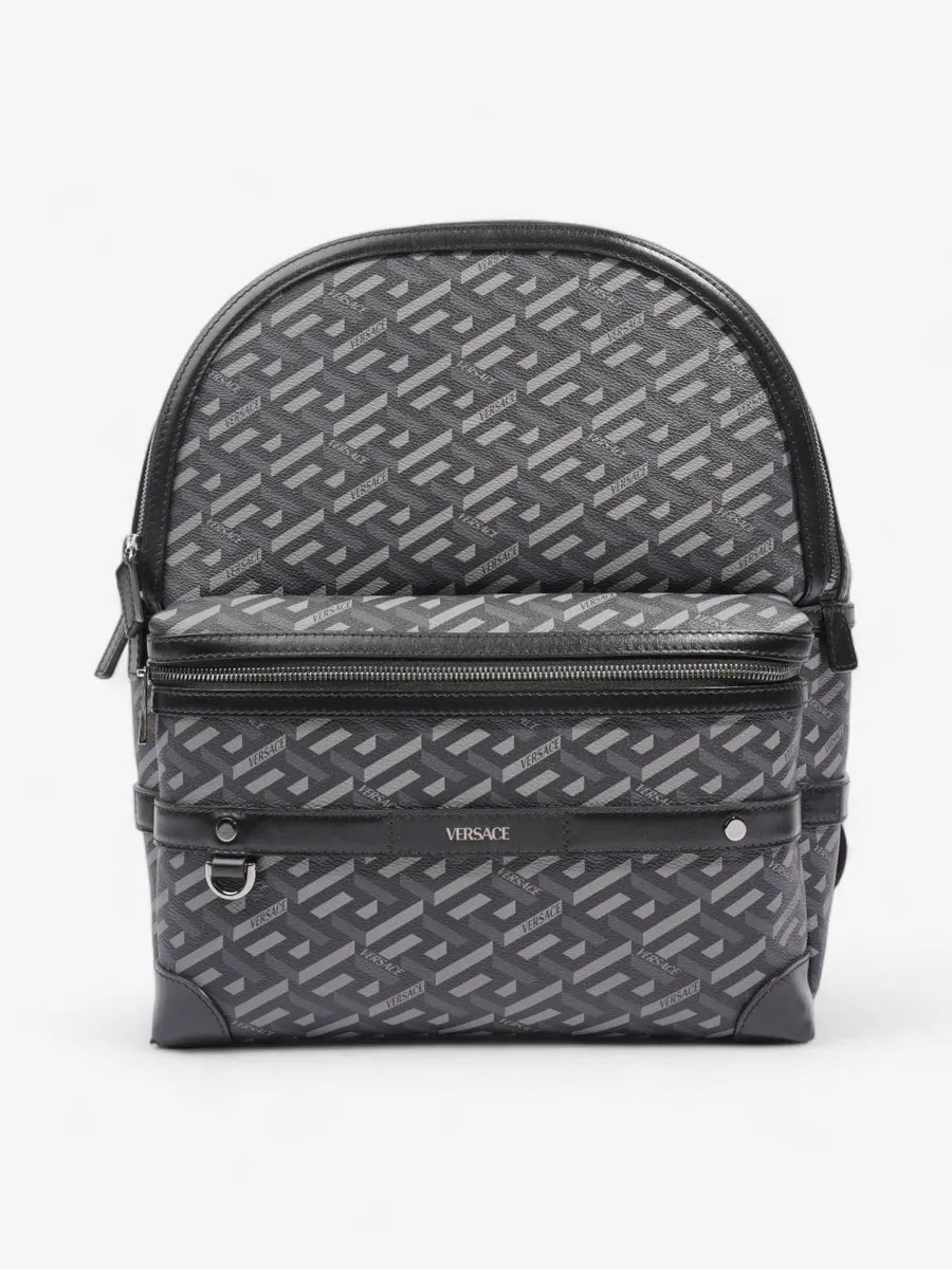 La Greca Signature Backpack Grey Coated Canvas