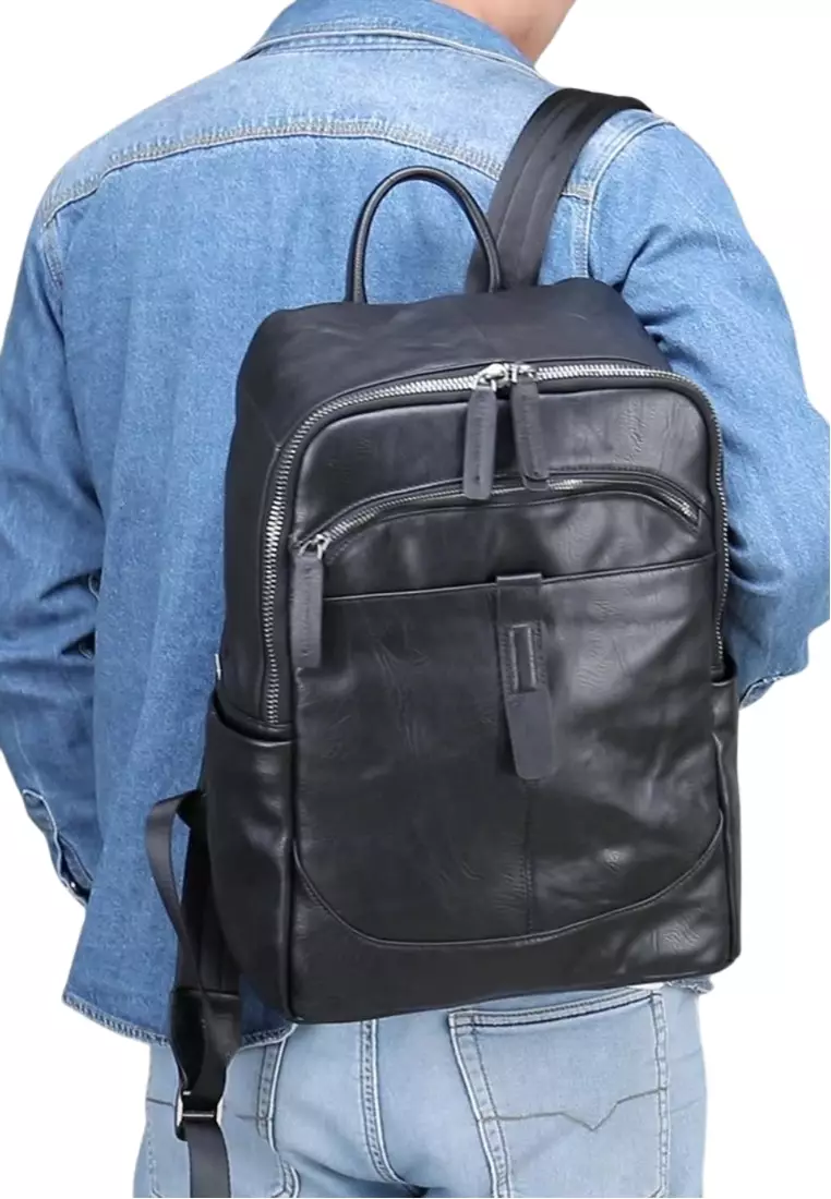 Lara Men's Retro Plain Cow Leather Business Backpack