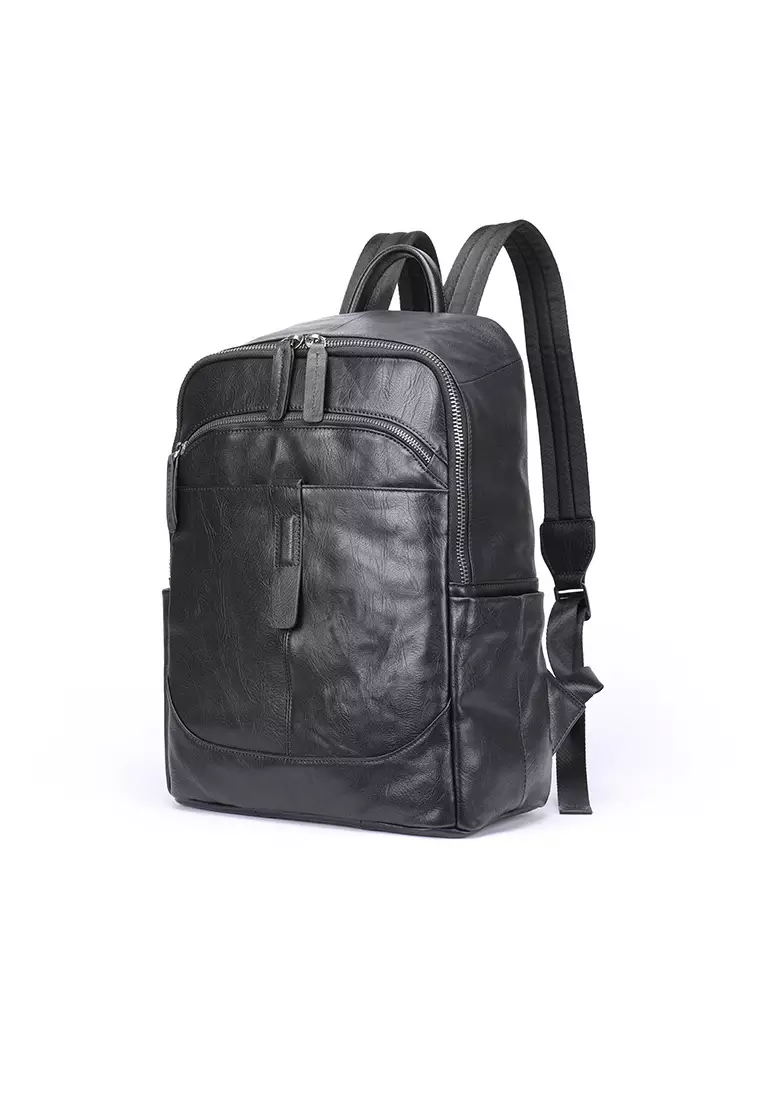 Lara Men's Retro Plain Cow Leather Business Backpack