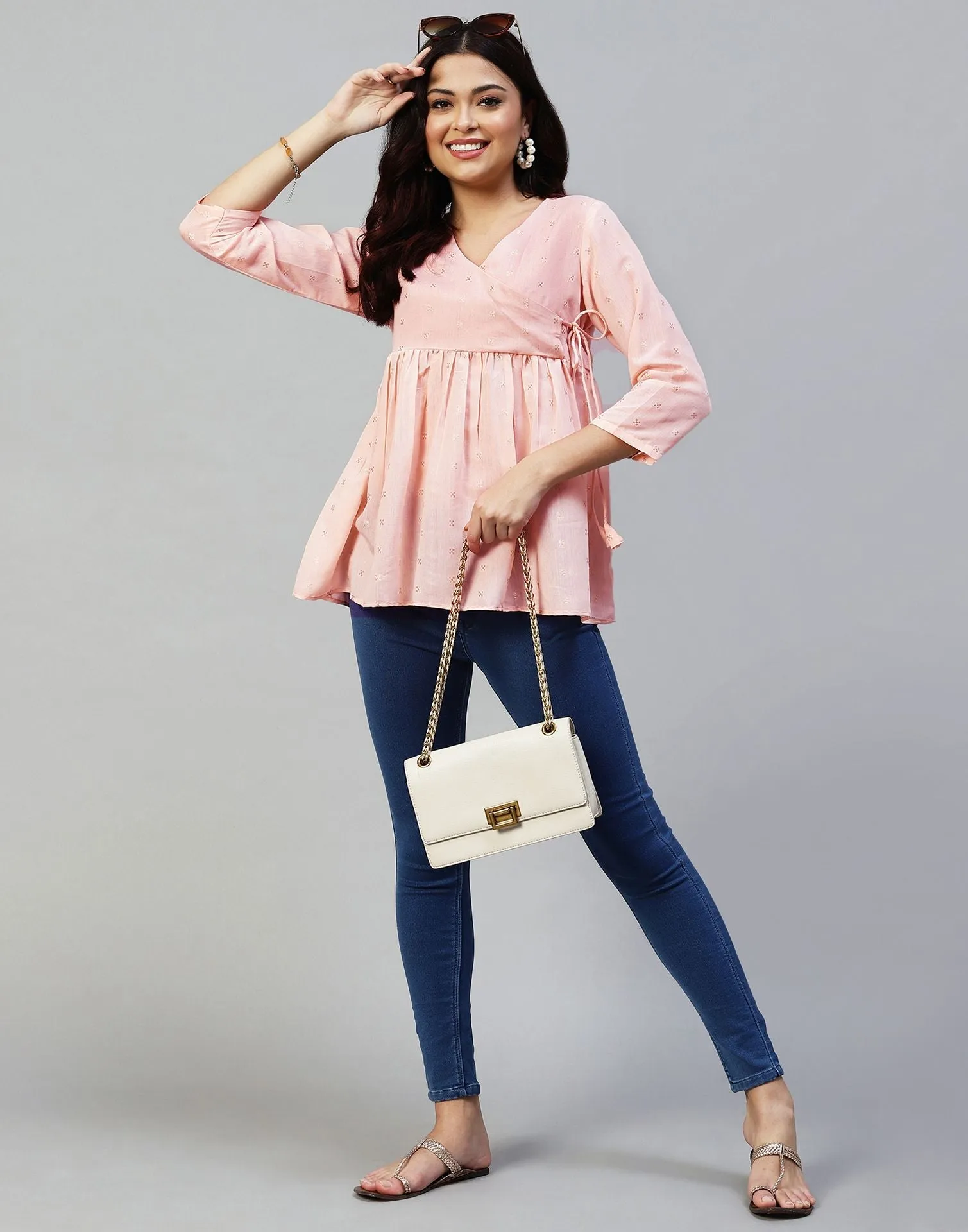 Light Pink Plain Viscose Tunic Top