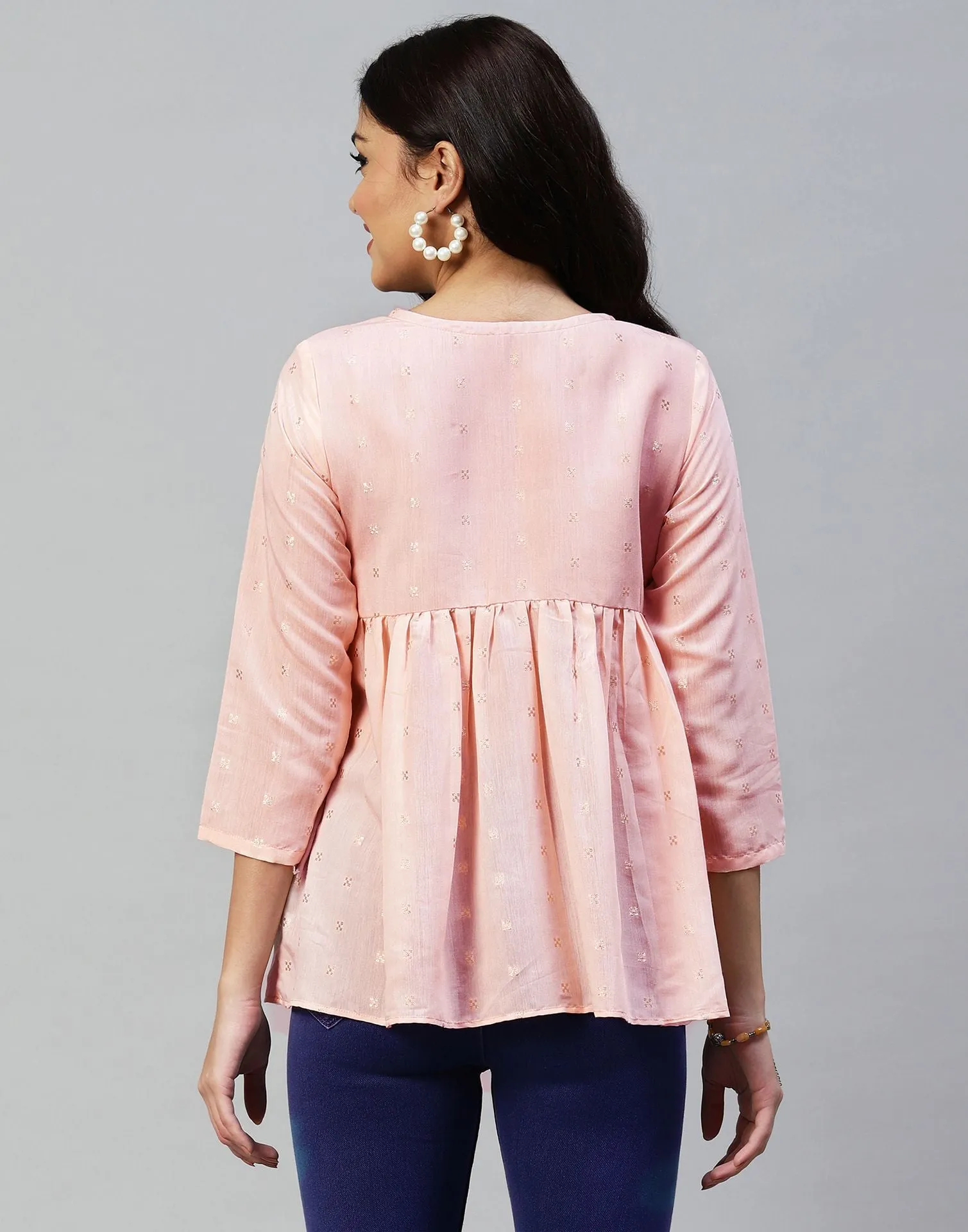 Light Pink Plain Viscose Tunic Top