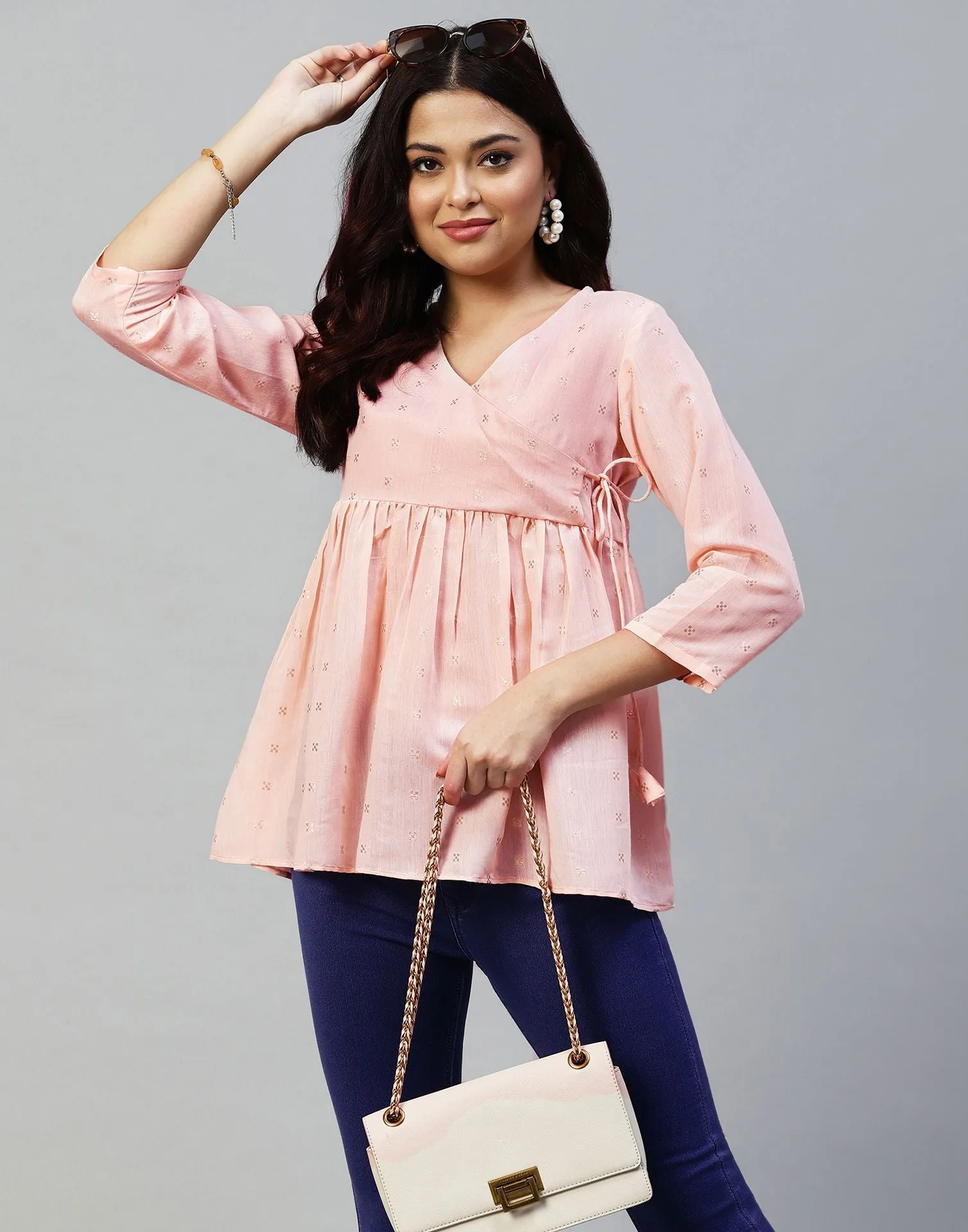 Light Pink Plain Viscose Tunic Top