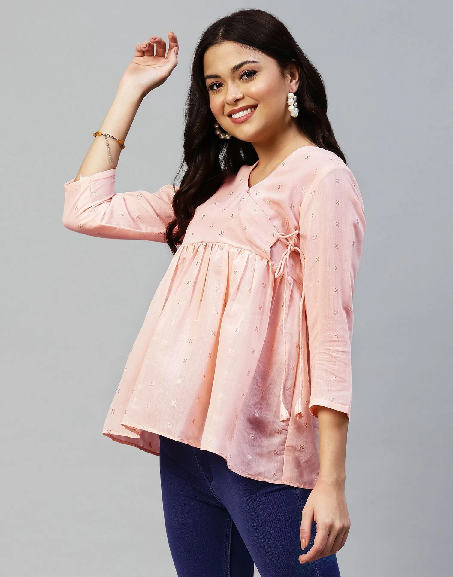 Light Pink Plain Viscose Tunic Top