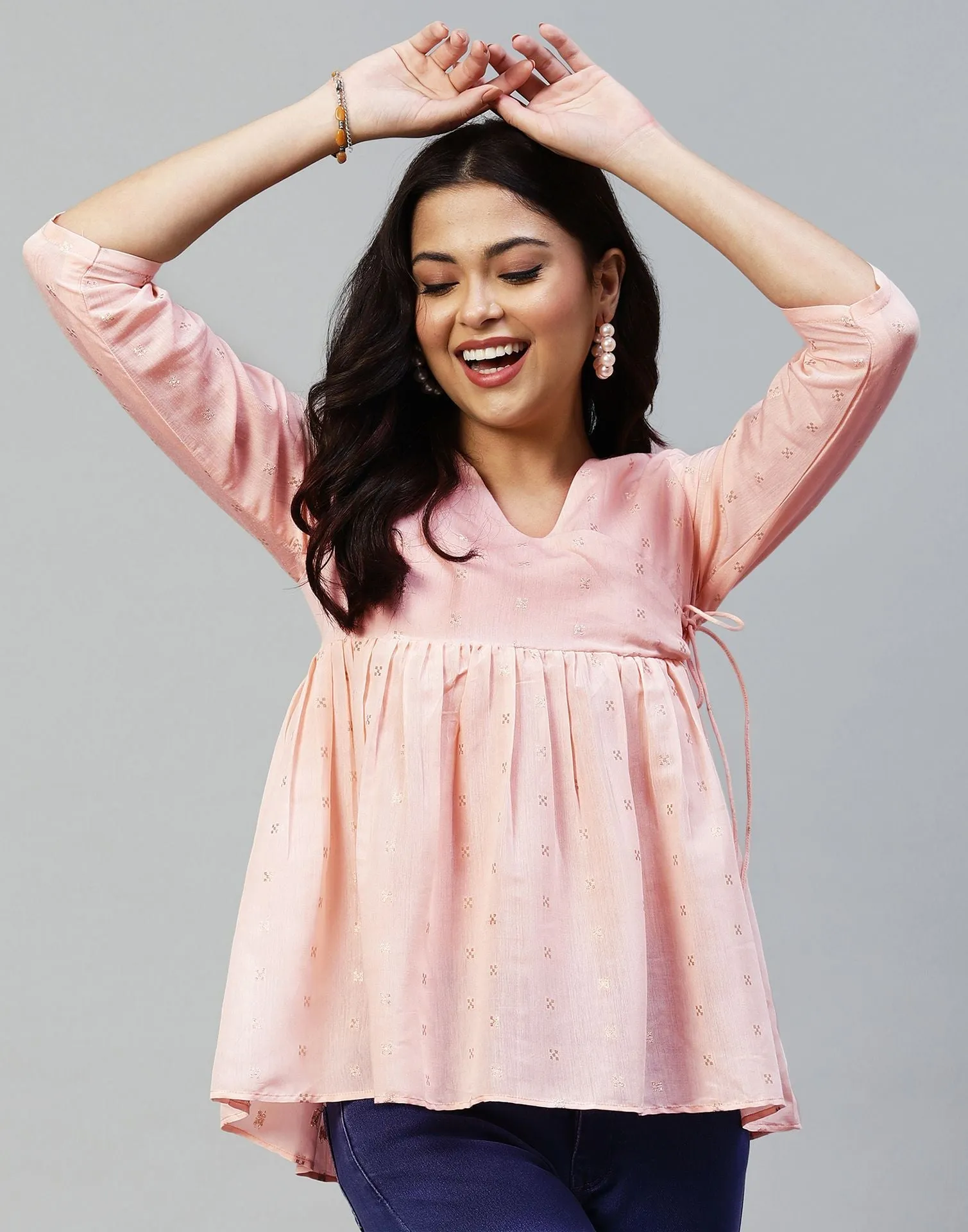 Light Pink Plain Viscose Tunic Top