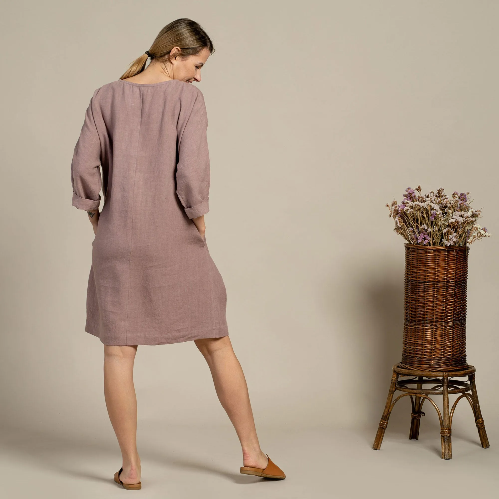 Linen Tunic Dress Selena Faded Rose