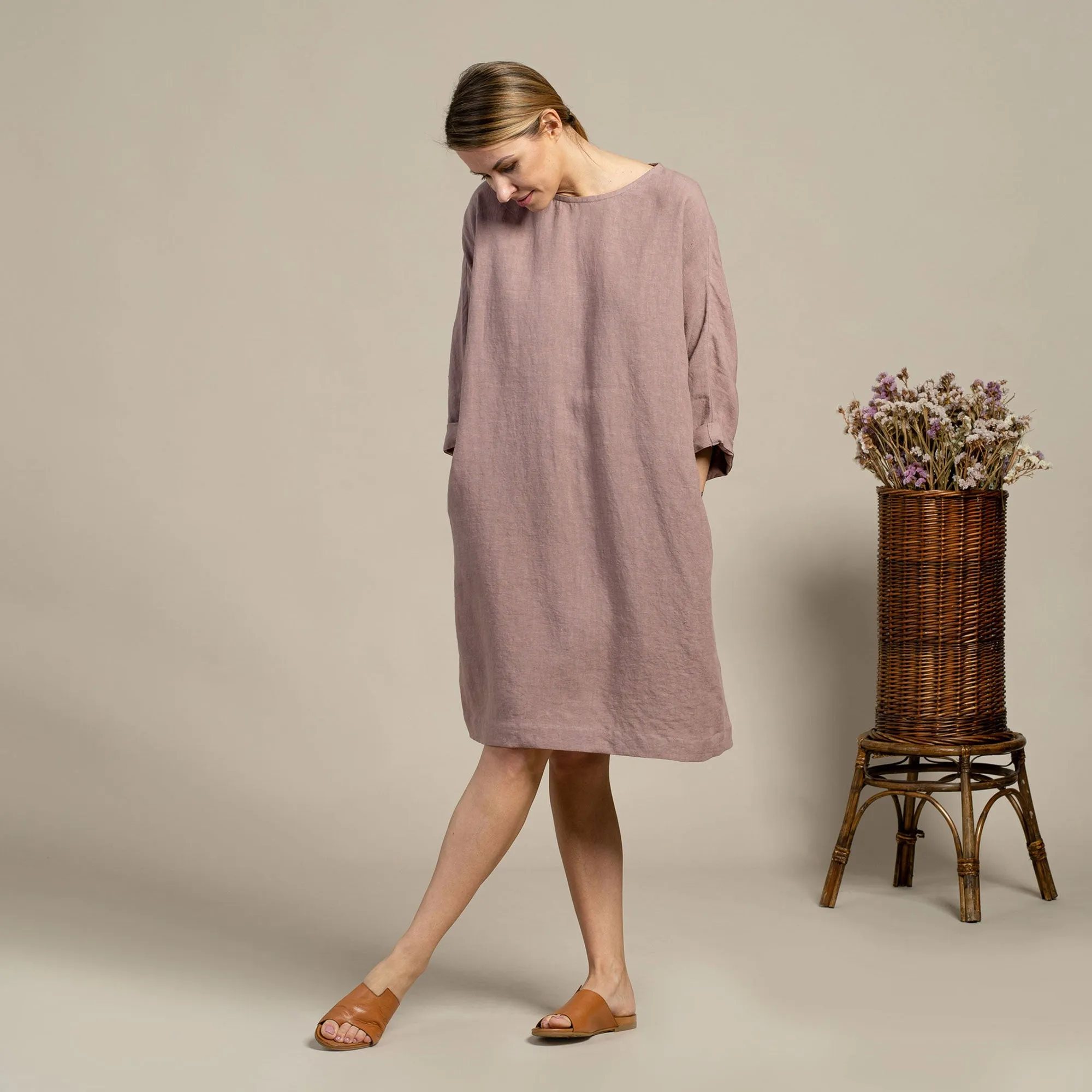 Linen Tunic Dress Selena Faded Rose