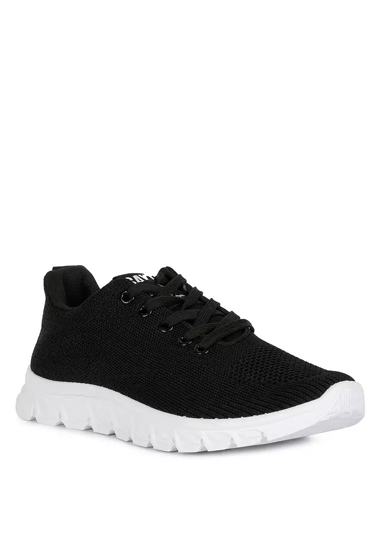 London Rag Black Lace Up Knit Sneakers