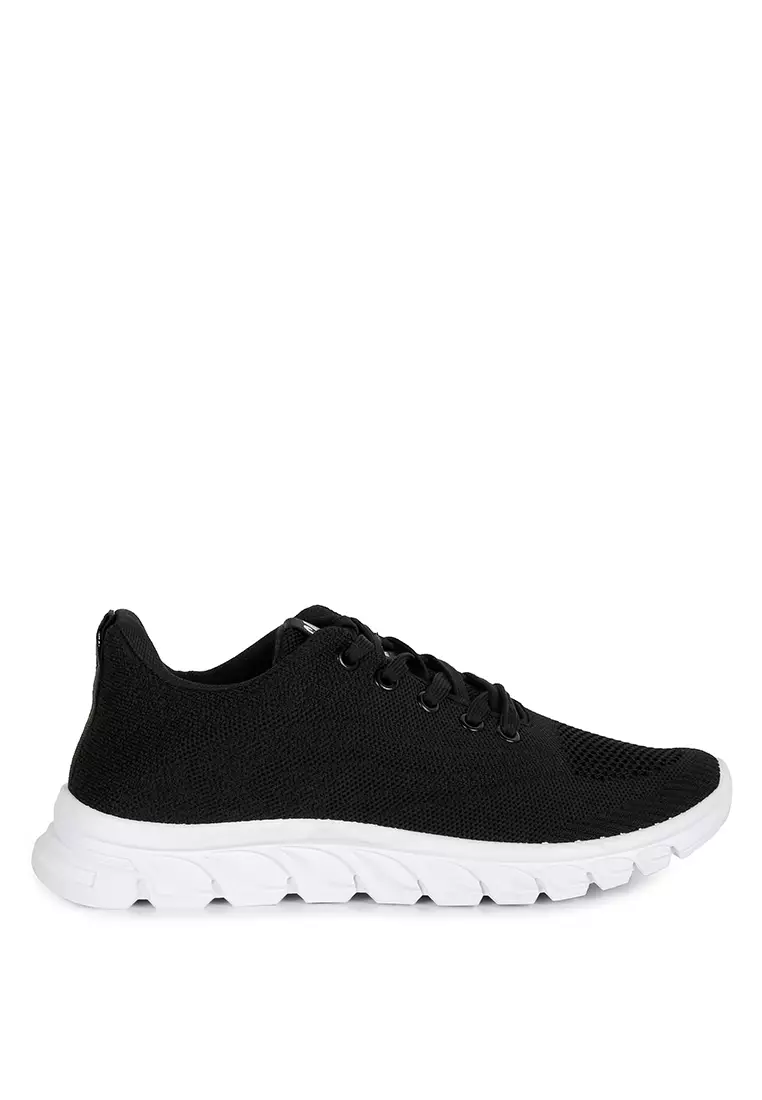 London Rag Black Lace Up Knit Sneakers