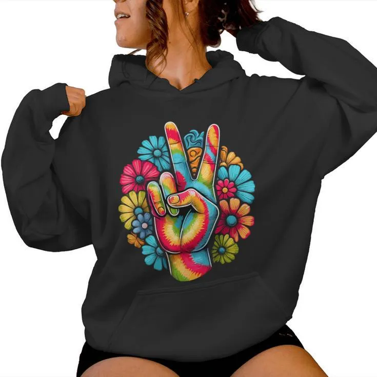 Love And Peace Tie Dye Flower Hippie Women Hoodie