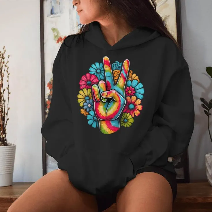 Love And Peace Tie Dye Flower Hippie Women Hoodie