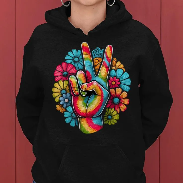 Love And Peace Tie Dye Flower Hippie Women Hoodie