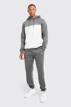 Man Signature Colour Block Hooded Tracksuit | boohooMAN UK